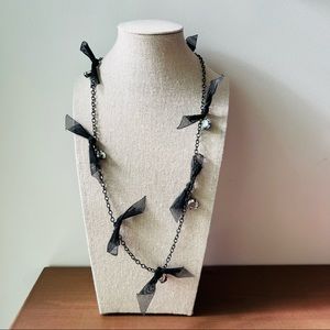 Ann Taylor Loft Black Ribbon + Rhinestone Necklace